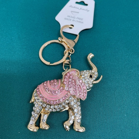 Source Unknown Accessories - Gold and Pink Elephant Keychain Bag Chain